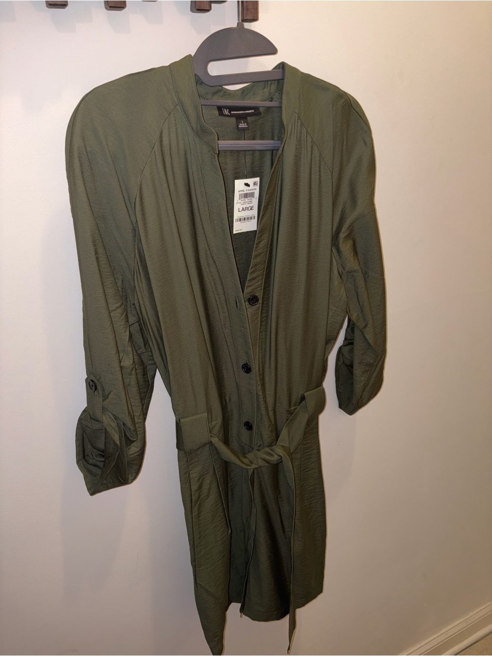 INC International Concepts Olive Green Button-Front Midi Shorts with Belt